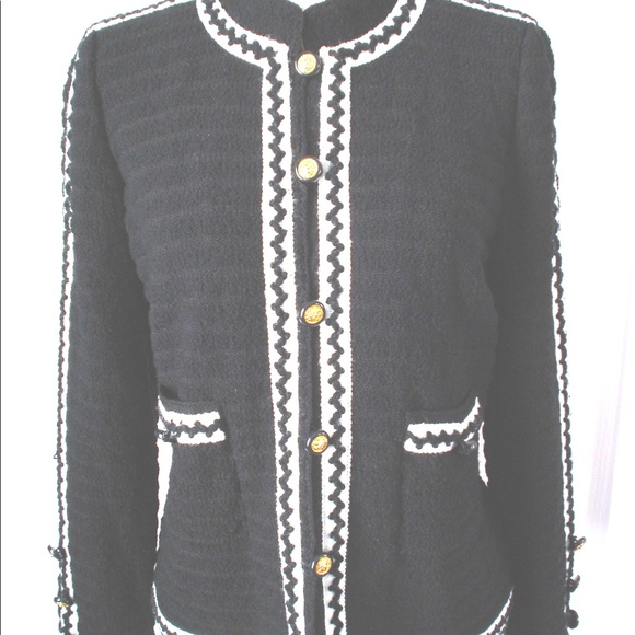 Vintage ADOLFO Black Wool Boucle Jacket+ Pleated Skirt Suit Saks Fifth Ave 36 - Picture 6 of 16